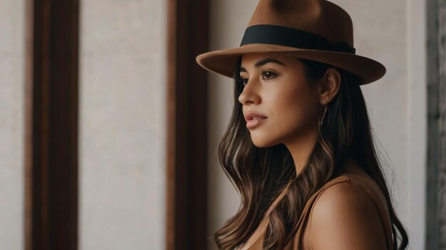 Photo a woman in a hat with a brown hat