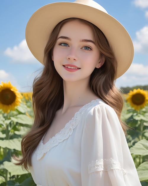 a woman in a hat with a white dress and a white dress with a white dress on it