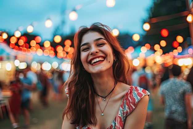 Woman having fun at food festival