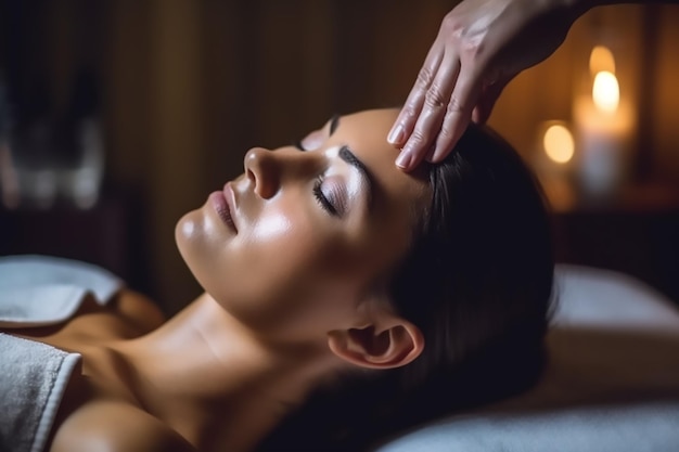 Woman having a head massage in a spa