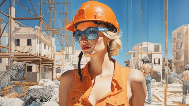 Woman in a helmet at a construction site