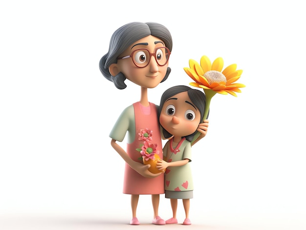 A woman and her kids mother day 3D character