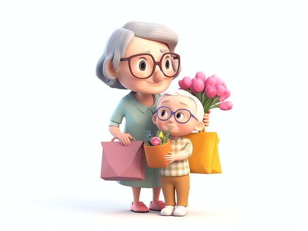 A woman and her kids mother day 3D character