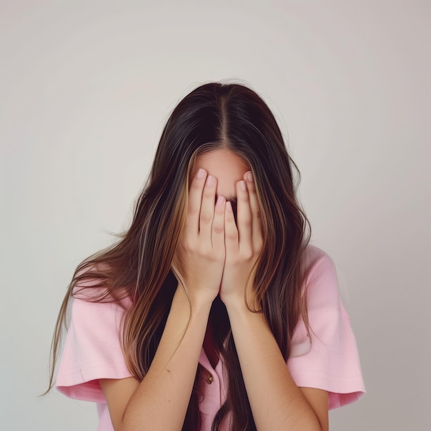 A Woman Hiding Her Face with Her Hands