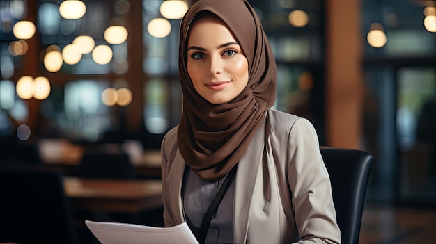 Woman in hijab business look