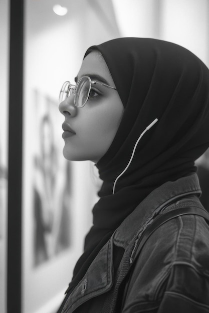 Photo woman in hijab and glasses