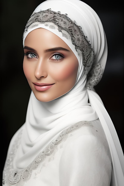 A woman in a hijab with blue eyes