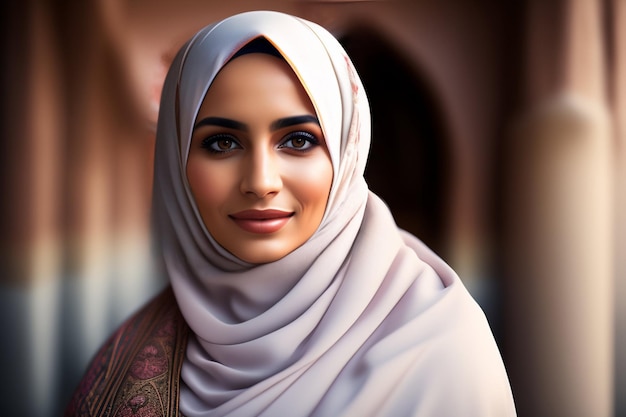 A woman in a hijab with a pink flower on her head