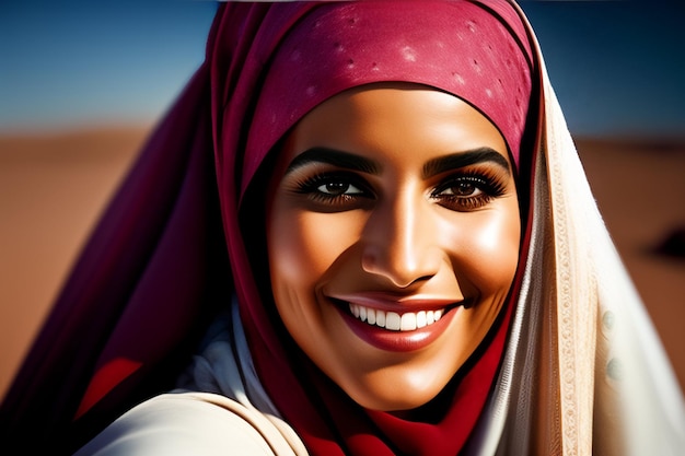 A woman in a hijab with a red scarf