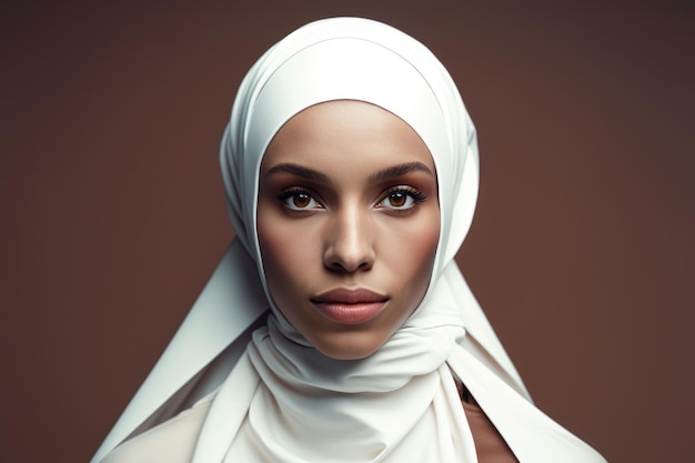 A woman in a hijab with a white scarf