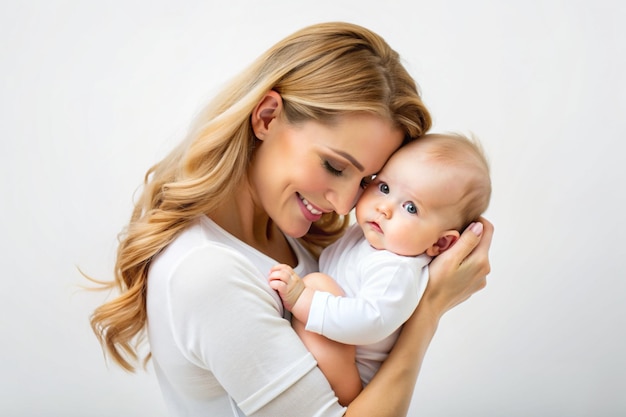 a woman holding a baby and a baby