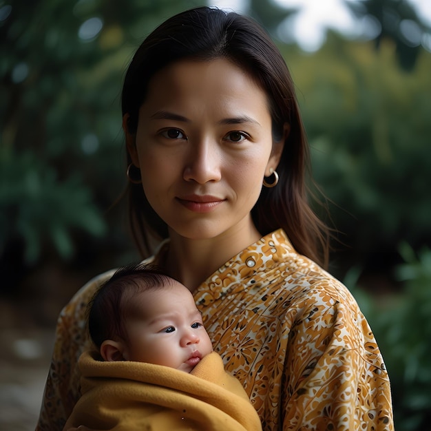 a woman holding a baby with a blanket that says quot baby quot