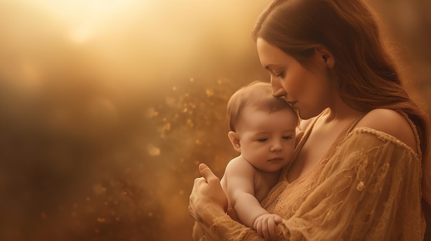 A woman holding a baby with the word love on the front