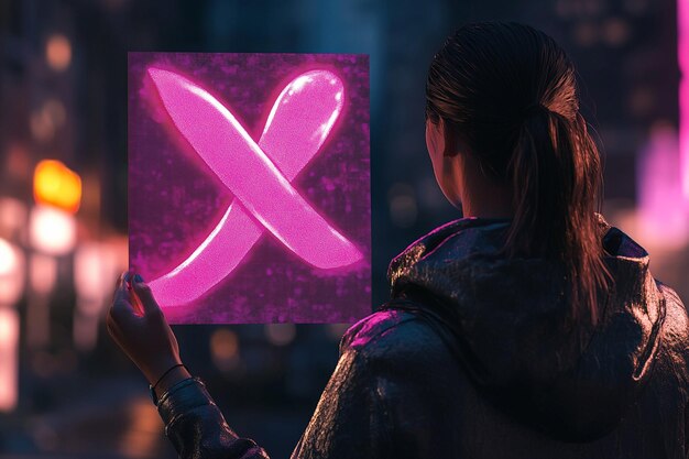 Photo woman holding a breast cancer awareness poster oct