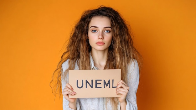 Photo a woman holding a cardboard sign that says  vee  on it