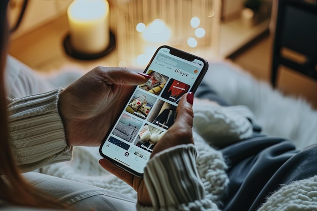 A woman holding a cell phone in her hand