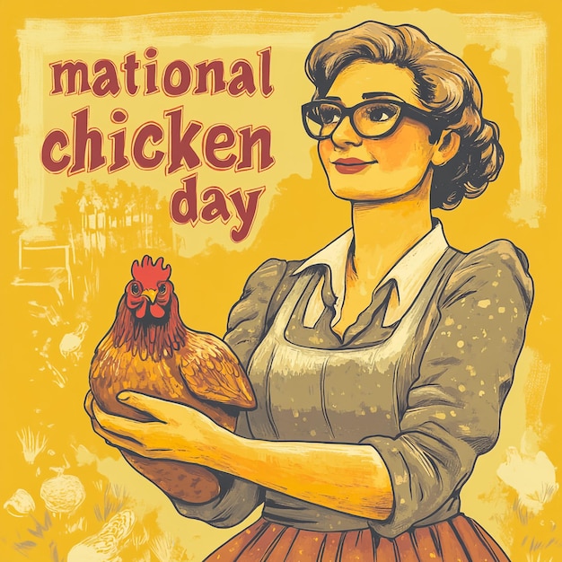 Photo a woman holding a chicken day poster that says national day day day day day