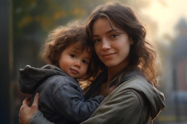 Woman holding a child in her arms