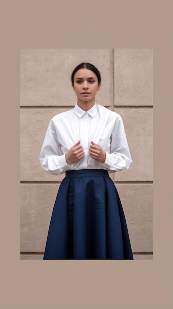 Photo woman holding clothes front view