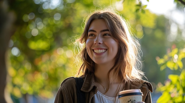 a woman holding a coffee cup with the name on it