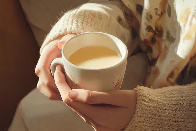 A woman holding a cup of coffee in her hands