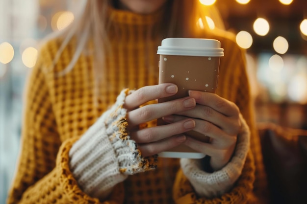 a woman holding a cup of coffee in her hands