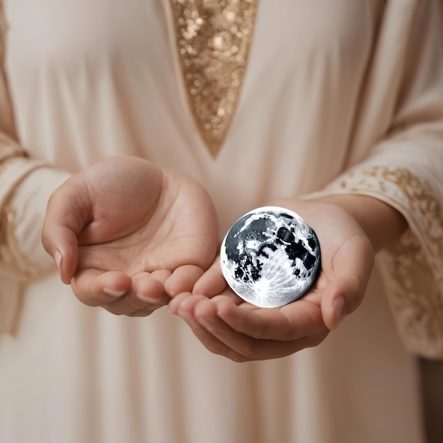 Woman holding earth in hands closeup Save the planet concept