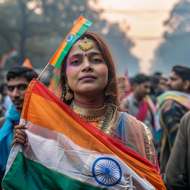 Photo a woman holding a flag with the number 1 on it