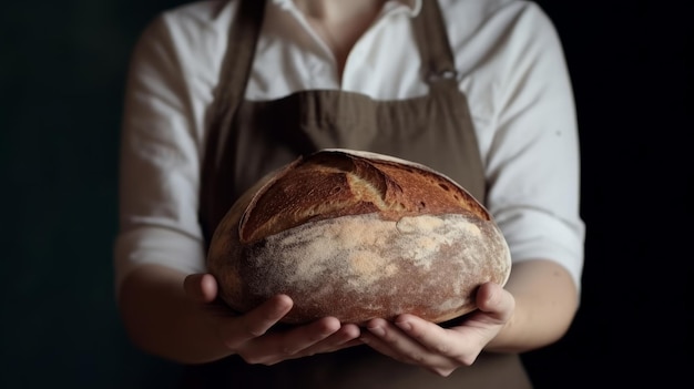 Woman holding fresh bread Illustration AI GenerativexA