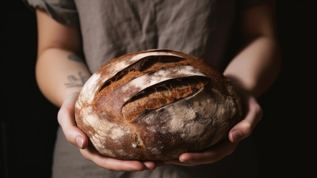 Woman holding fresh bread Illustration AI GenerativexA