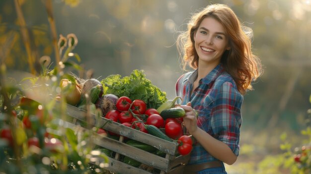 Woman Holding Fresh Vegetable Basket