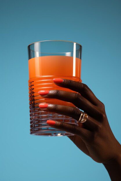 Woman holding a glass of juice advertising concept