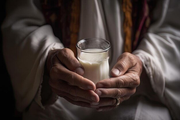 A woman holding a glass of milk in her hands Generative Ai