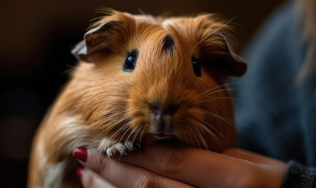 A woman holding a guinea pig in her hands generative AI