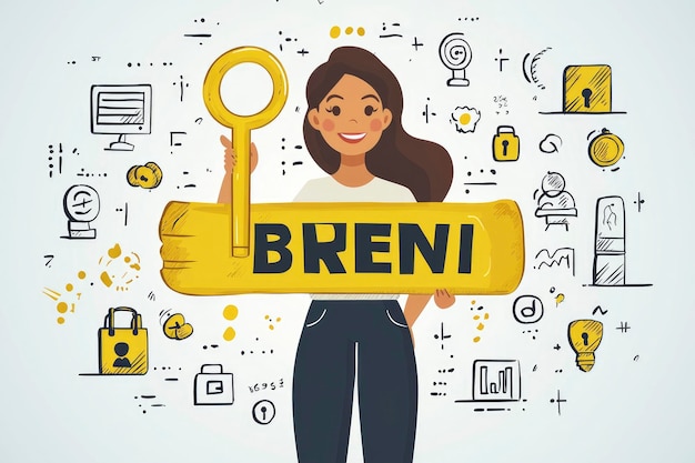 Photo woman holding a key with the word breni on it