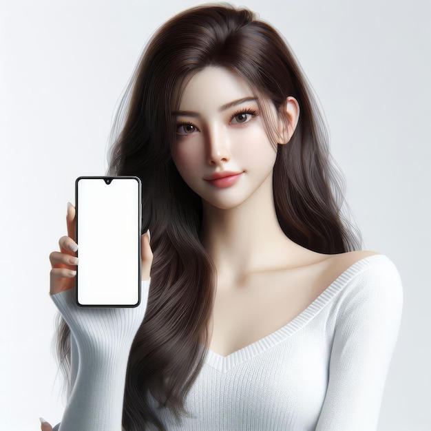 a woman holding an lg phone in her hand