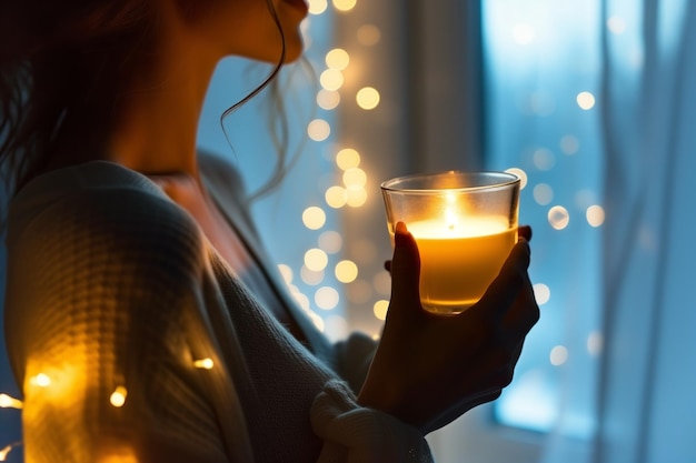 Woman Holding Lit Candle in Hand