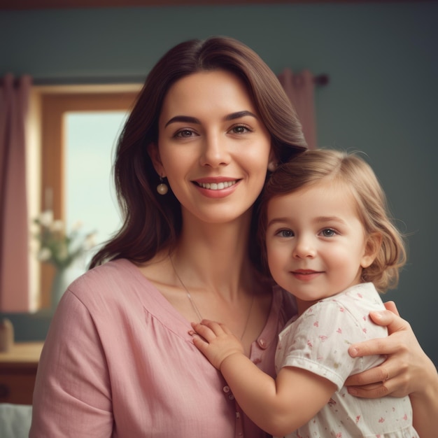 a woman holding a little girl in her arms