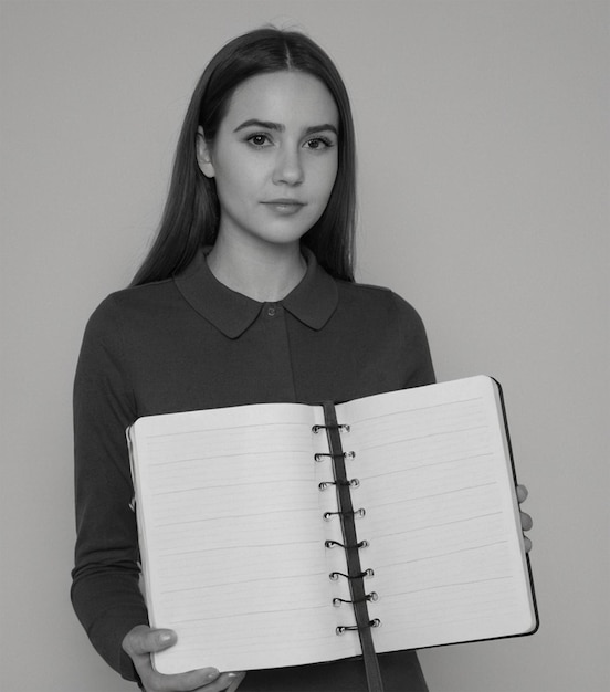 Photo a woman holding a notebook