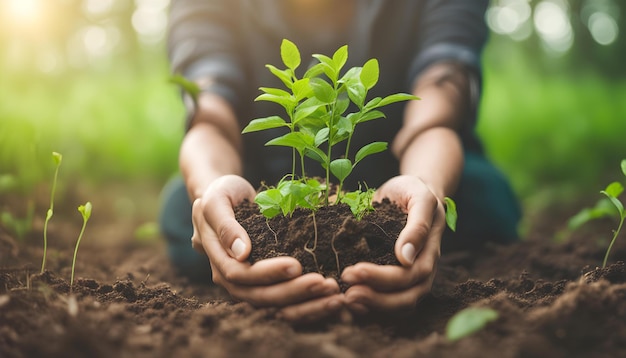 a woman holding a plant in her hands