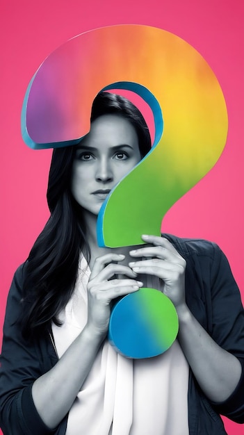 Woman holding question mark