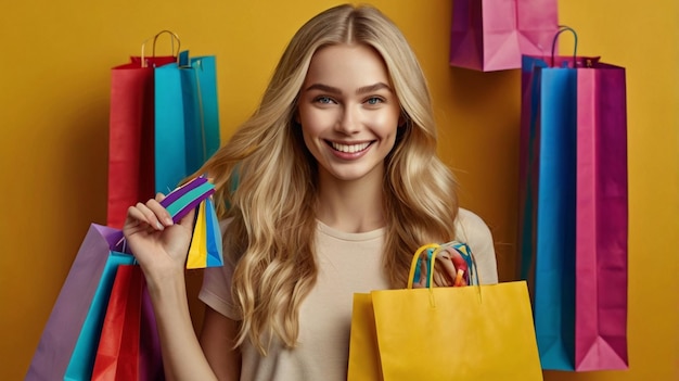 a woman holding a shopping bag with a smile on her face