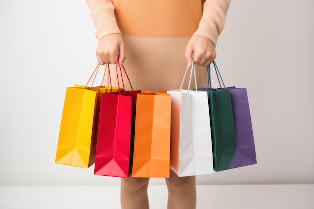 woman holding shopping bags white background Generative AI