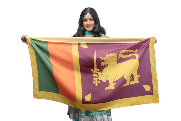 Woman holding the Sri Lanka flag