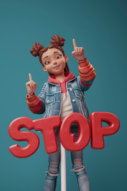 Woman Holding Stop Sign and Pointing