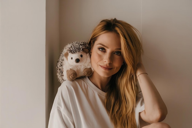 Photo a woman holding a stuffed animal and a stuffed animal