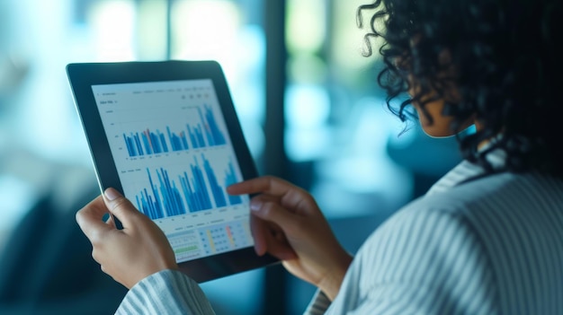 Woman Holding Tablet With Graphs