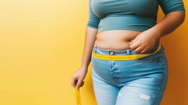 A woman holding a tape measure around her waist