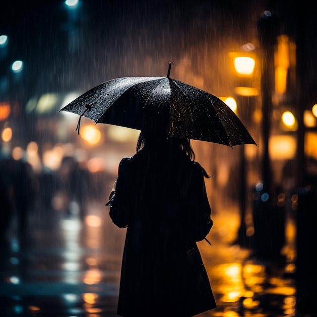 Woman holding an umbrella in heavy rain