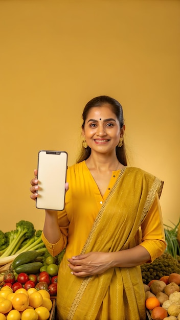 a woman holding up a phone that says quot veggie quot